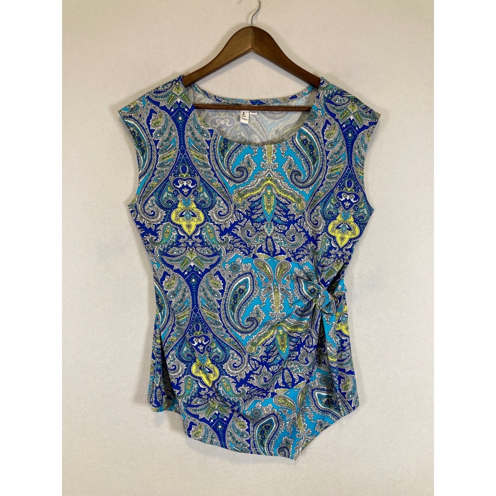 Boho Jules & Leopold Womens Large Blue Paisley Side Tie Sleeveless Blouse